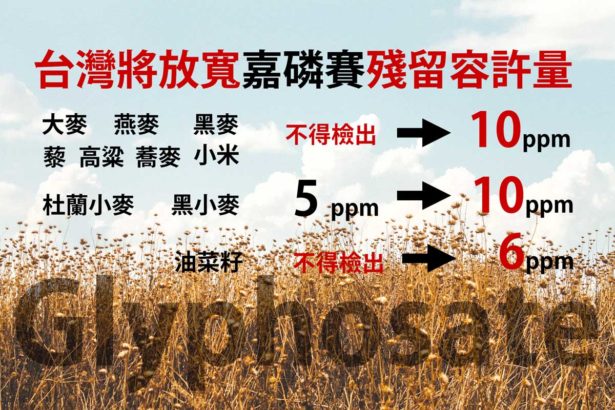 台湾拟大幅放宽除草剂嘉磷塞残留量！进口小麦燕麦等10项杂粮，最高容许10ppm